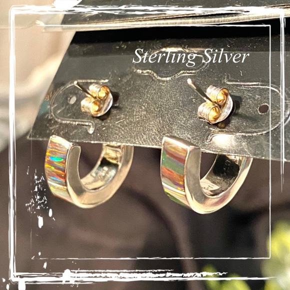 Fire Red Opal Sterling Silver Hoop Post Earrings 950 - Taxco, Mexico - Picture 3 of 8